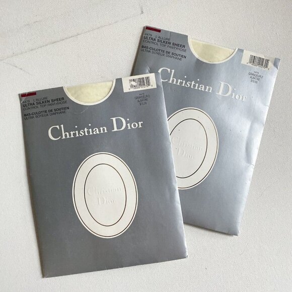 2X Vintage Christian Dior White Ultra Sheer Control Top Pantyhose SZ 2 - Picture 2 of 7